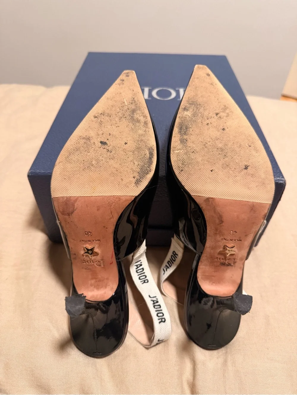Christian Dion Black Patent Leather Slingback Pumps